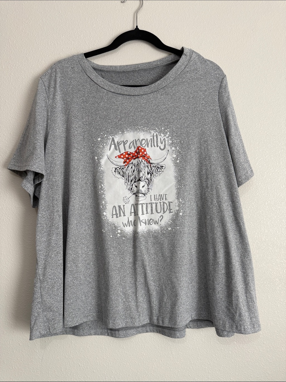 Gray Graphic Tee with Red Polka Dot Bow - 'Apparently I Have An Attitude'